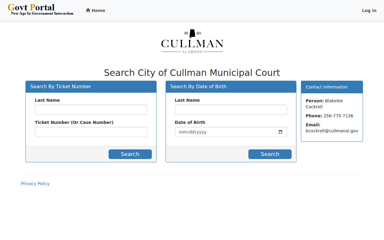 Cullman criminal records municipal ticket search modes