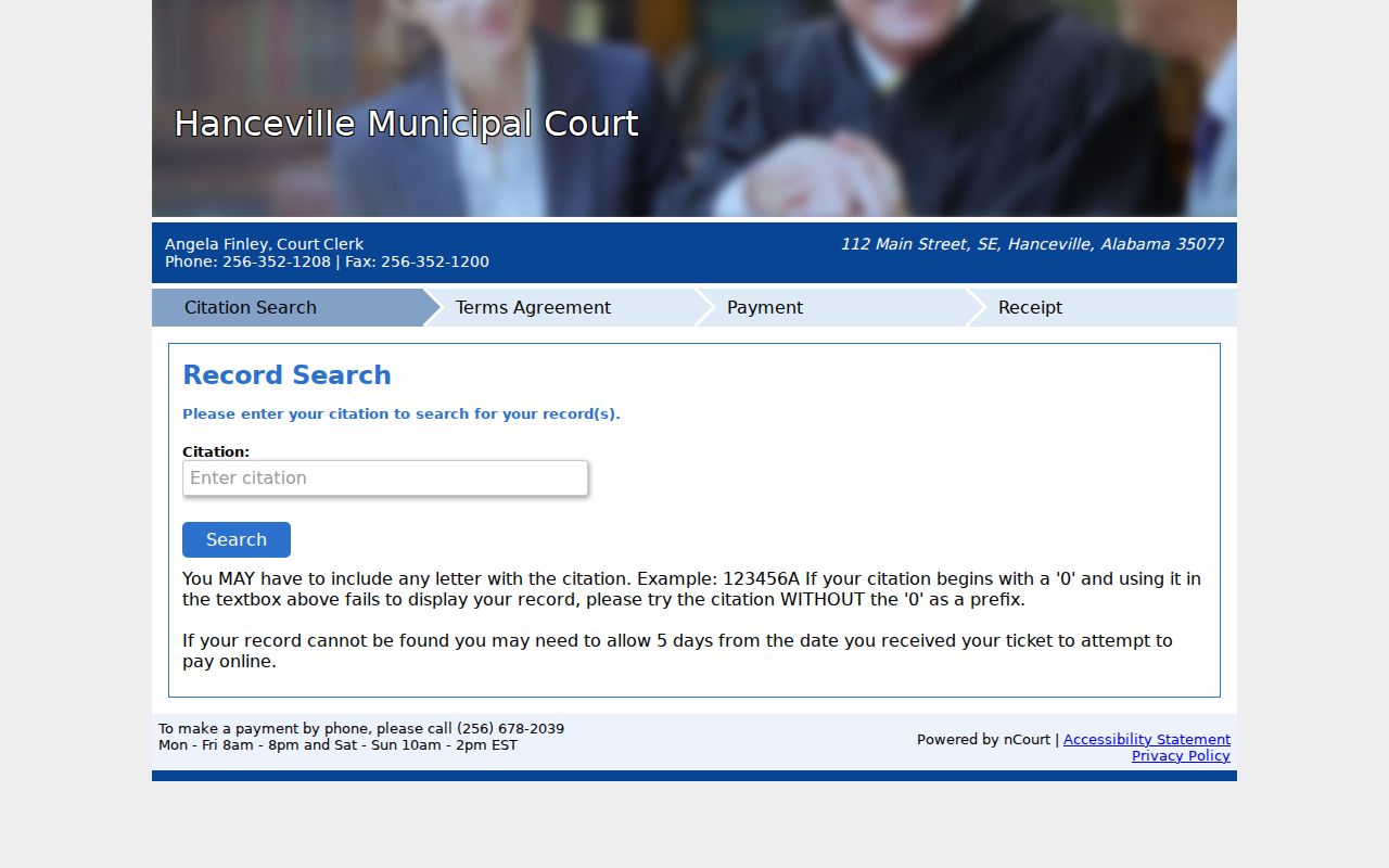 Cullman County Hanceville criminal records citation search fields