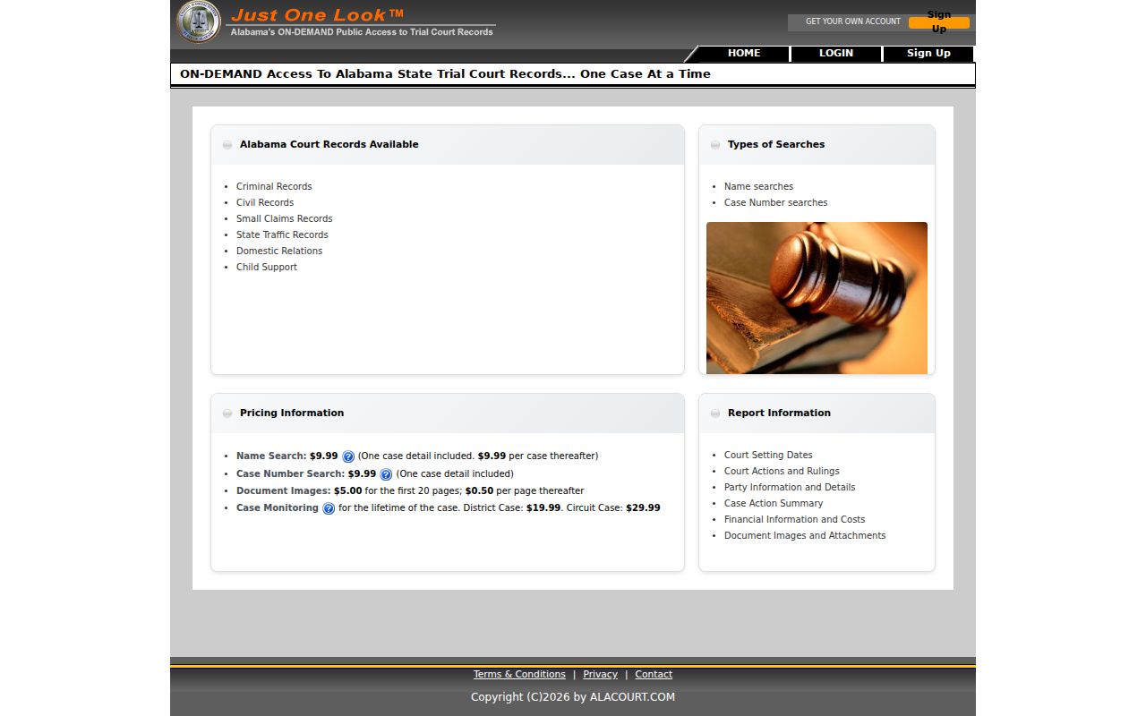 Cullman County criminal court case Just One Look search portal