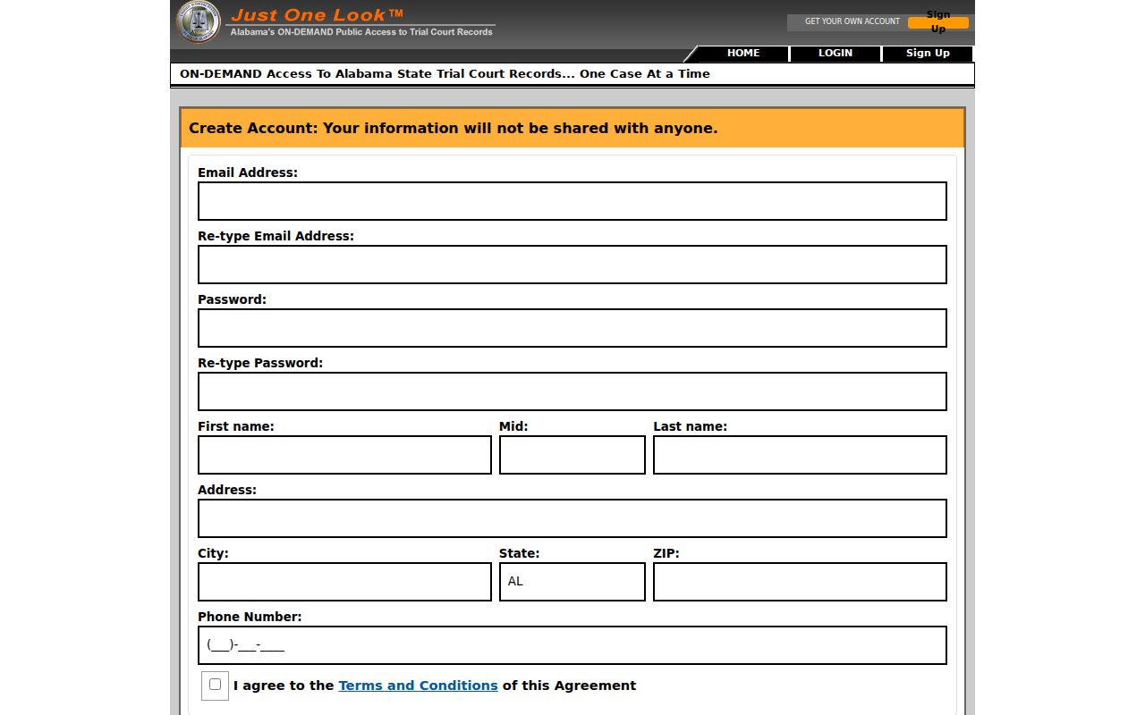 Cullman County criminal court case Just One Look signup