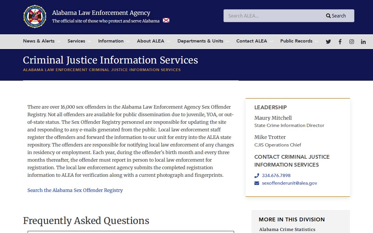Cullman County sex offender search ALEA registry information