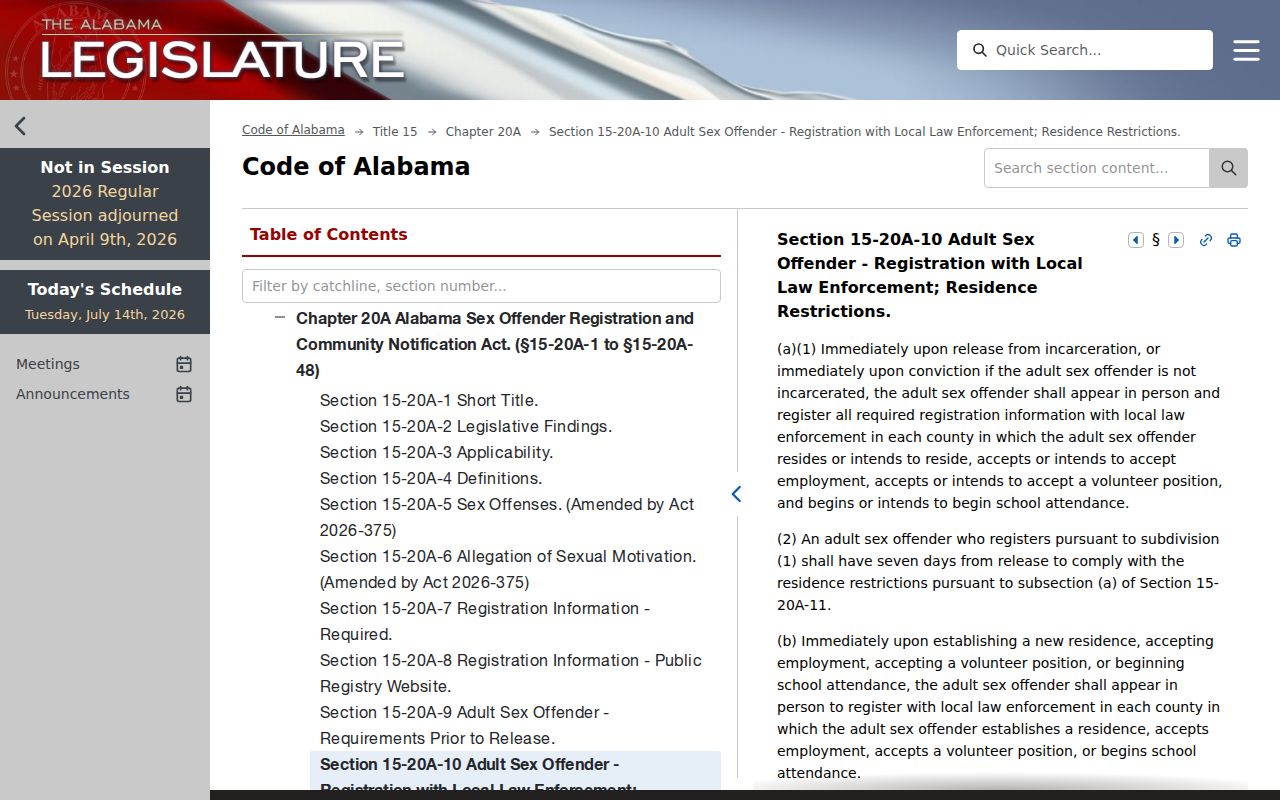 Cullman County sex offender registry quarterly verification statute